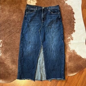 Denim Maxi Skirt with Front Slit